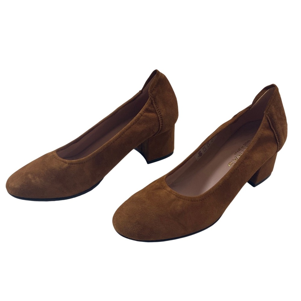 Sabrinas Brown Suede Block Heel Pumps Round Toe Made in Spain EU 38‎ Womens